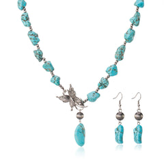 RNS-1055  Rustic Couture's Bohemian d Beaded Nougat Necklace Butterfly Pendant With Earing Set