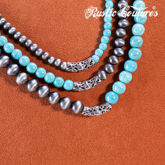 RNS-1057 Rustic Couture's  Layered Beaded Necklace Earrings Set
