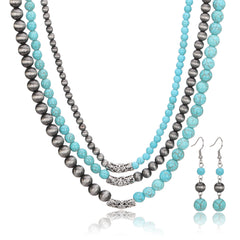 RNS-1057 Rustic Couture's  Layered Beaded Necklace Earrings Set