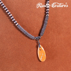 RNS-1058  Rustic Couture's Bohemian Beaded Necklace Stone Pendant