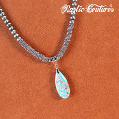 RNS-1058  Rustic Couture's Bohemian Beaded Necklace Stone Pendant