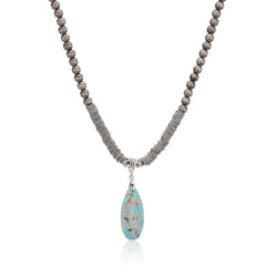 RNS-1058  Rustic Couture's Bohemian Beaded Necklace Stone Pendant