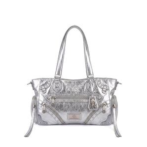 RR-HB-006 Rock & Republic Skull Rivet Multi-Zip Tote Bag
