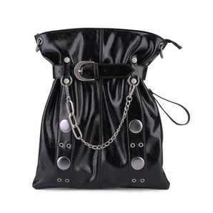 RR-HB-039 Rock & Republic Belt Rivet Chain Drawstring Backpack Crossbody Bag