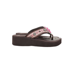SE108-S096  Mandala Berry Pink Stone Concho Embroidered Wedge Western Flip-Flop By Pairs