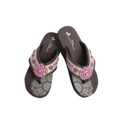 SE108-S096  Mandala Berry Pink Stone Concho Embroidered Wedge Western Flip-Flop By Pairs