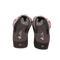 SE108-S096  Mandala Berry Pink Stone Concho Embroidered Wedge Western Flip-Flop By Pairs