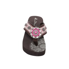 SE108-S096  Mandala Berry Pink Stone Concho Embroidered Wedge Western Flip-Flop By Pairs