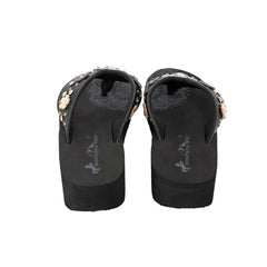 SE124-S001 Mandala Silver Rhinestones Concho Floral Applique Wedge Western Flip-Flop By Size