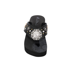SE124-S001 Mandala Silver Rhinestones Concho Floral Applique Wedge Western Flip-Flop By Size