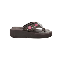 SE124-S001 Mandala Silver Rhinestones Concho Floral Applique Wedge Western Flip-Flop By Size