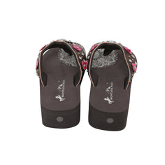 SE124-S001 Mandala Silver Rhinestones Concho Floral Applique Wedge Western Flip-Flop By Size