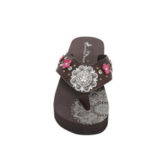 SE124-S001 Mandala Silver Rhinestones Concho Floral Applique Wedge Western Flip-Flop By Size