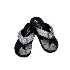 SE94-S001 Mandala Crackle Texture Rhinestones Wedge Flip-Flop By Size