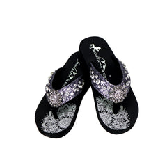 SE94-S001 Mandala Crackle Texture Rhinestones Wedge Flip-Flop By Size