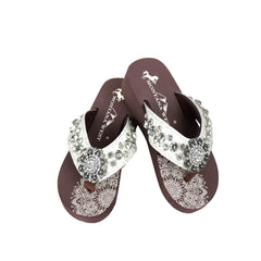 SE94-S001 Mandala Crackle Texture Rhinestones Wedge Flip-Flop By Size