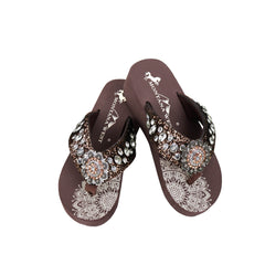 SE94-S001 Mandala Crackle Texture Rhinestones Wedge Flip-Flop By Size