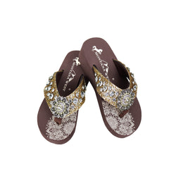 SE94-S001 Mandala Crackle Texture Rhinestones Wedge Flip-Flop By Size