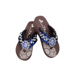 SE94-S001 Mandala Crackle Texture Rhinestones Wedge Flip-Flop By Size