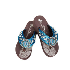 SE94-S001 Mandala Crackle Texture Rhinestones Wedge Flip-Flop By Size