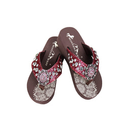 SE94-S001 Mandala Crackle Texture Rhinestones Wedge Flip-Flop By Size