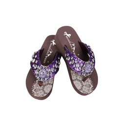 SE94-S001 Mandala Crackle Texture Rhinestones Wedge Flip-Flop By Size