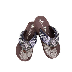 SE94-S001 Mandala Crackle Texture Rhinestones Wedge Flip-Flop By Size