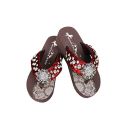 SE94-S001 Mandala Crackle Texture Rhinestones Wedge Flip-Flop By Size