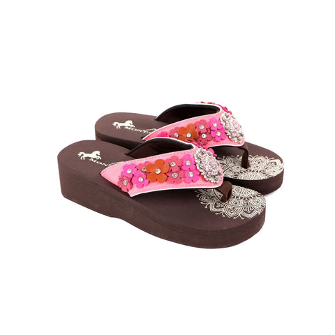 SE97-S001  Mandala Floral Applique Wedge Flip-Flop By Case - Pink