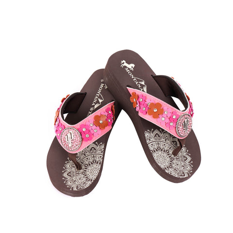 SE97-S181  Mandala Floral Applique Wedge Flip-Flop By Case -.Pink