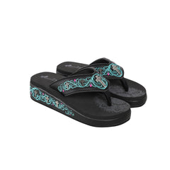 SEF10-S185 Montana West Laser-Cut Embroidered Wedge with Crosses Flip Flops By Size