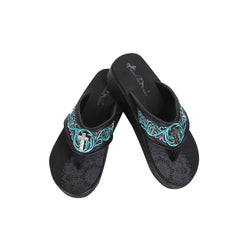 SEF10-S185 Montana West Laser-Cut Embroidered Wedge with Crosses Flip Flops By Size