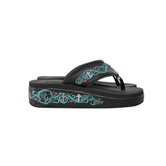 SEF10-S185 Montana West Laser-Cut Embroidered Wedge with Crosses Flip Flops By Size