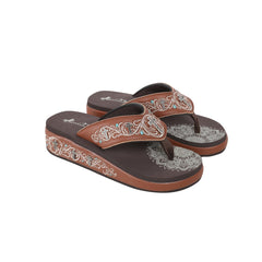 SEF10-S185 Montana West Laser-Cut Embroidered Wedge with Crosses Flip Flops By Size