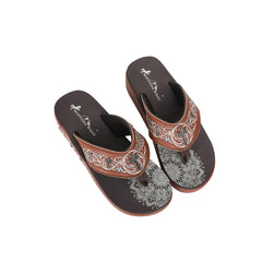 SEF10-S185 Montana West Laser-Cut Embroidered Wedge with Crosses Flip Flops By Size