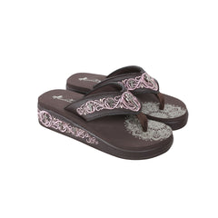 SEF10-S185 Montana West Laser-Cut Embroidered Wedge with Crosses Flip Flops By Size