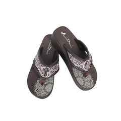 SEF10-S185 Montana West Laser-Cut Embroidered Wedge with Crosses Flip Flops By Size