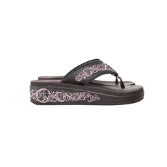 SEF10-S185 Montana West Laser-Cut Embroidered Wedge with Crosses Flip Flops By Size