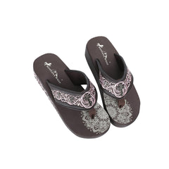 SEF10-S185 Montana West Laser-Cut Embroidered Wedge with Crosses Flip Flops By Size