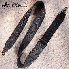PST-2008  Montana West Western Guitar Style Tooled Crossbody Strap