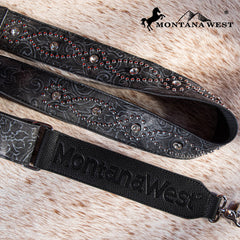 PST-2008  Montana West Western Guitar Style Tooled Crossbody Strap