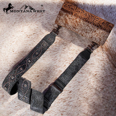 PST-2008  Montana West Western Guitar Style Tooled Crossbody Strap