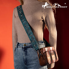 PST-2008  Montana West Western Guitar Style Tooled Crossbody Strap
