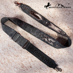 PST-2009  Montana West Western Guitar Style Tooled Cowhide Crossbody Strap