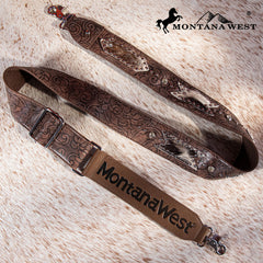 PST-2009  Montana West Western Guitar Style Tooled Cowhide Crossbody Strap