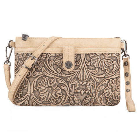 WG85-181 Wrangler Vintage Floral Tooled Collection Crossbody - Tan