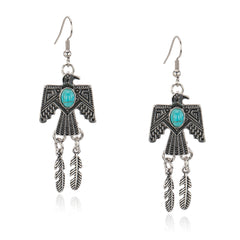 RCE-1115  Rustic Couture's  Thunderbird Earrings Feathers Dangles