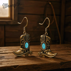 WNS2-2000G  Wrangler Silver Boots Pendant Necklace Earrings Set - Turquoise
