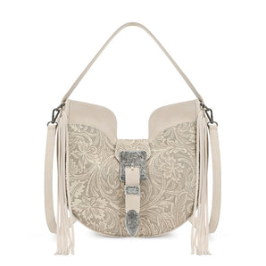 TR-HB-220-918-BG Trinity Ranch Floral Tooled Hobo Bag - Beige