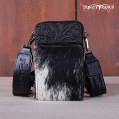 TR159 -183  Trinity Ranch Genuine Hair-On Cowhide /Tooled  Collection Phone Purse with Coin Pouch